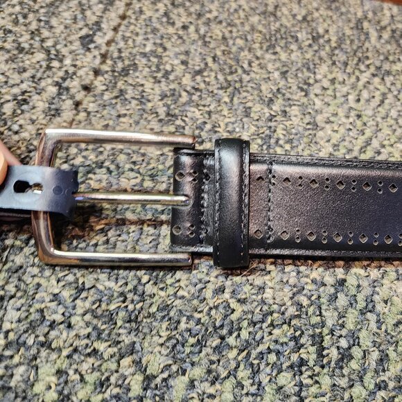 Brooks Brothers Perforated Leather Belt - Black Silver Buckle (34) Made in Italy - Picture 1 of 6
